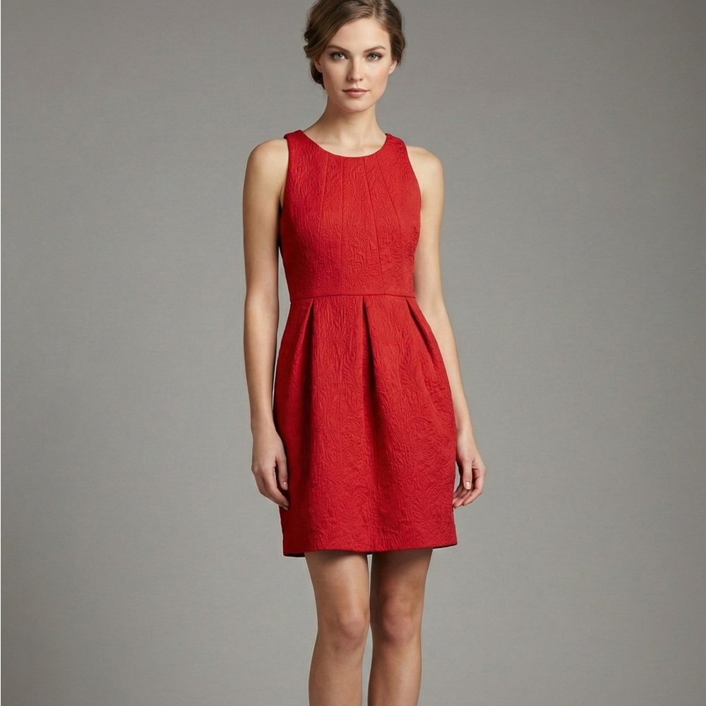 Anthropologie Red Textured Sleeveless Mini Dress with Pleated Skirt